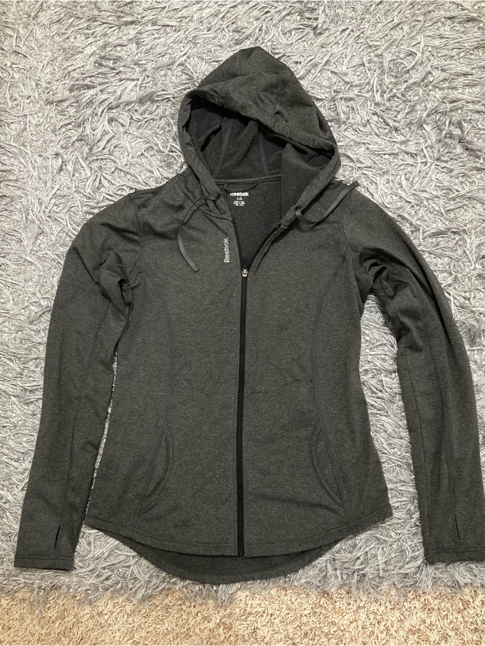 Reebok Full-Zip Hooded Sweater - Charcoal Gray